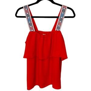 J. Crew Red Tiered Sleeveless Blouse w Emboidered straps women’s size 4